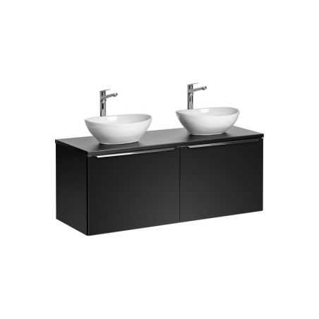 Meuble Double Vasques à poser L 120 cm x P 46 x H 48,5 cm - Noir et poignées argentées chromées - Rosario Black