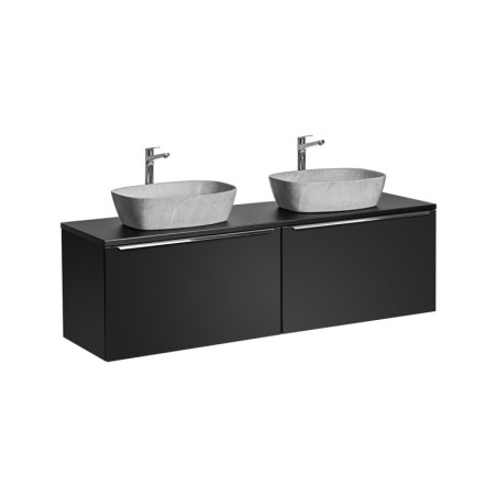 Meuble Double Vasques effet Pierre à poser L 160 cm - Noir et poignées argentées chromées - Rosario Black