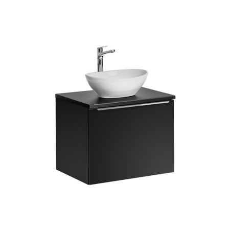 Meuble Salle de Bain 60cm avec Plateau et Vasque à poser - Noir et poignées chrome - Rosario Black