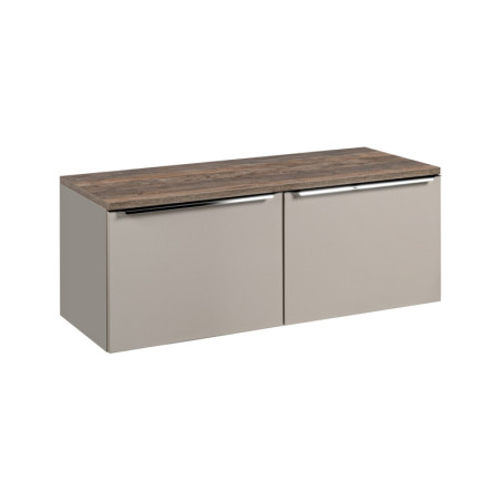 Meuble Double Salle de Bain avec Plateau L 120 cm x P 46 x H 48,5 cm - Taupe et poignées chromées - Rosario