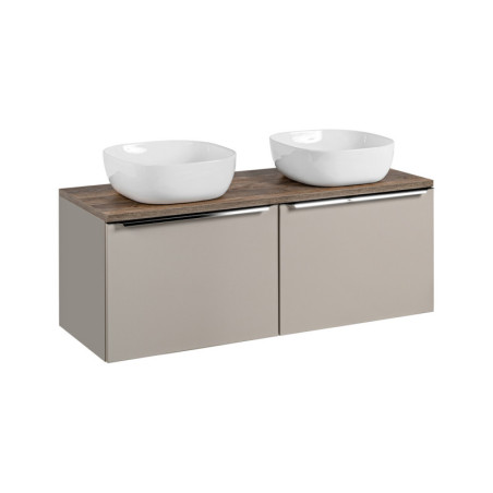 Meuble Double Vasques à poser L 120 cm x P 46 x H 48,5 cm - Taupe et poignées argentées chromées - Rosario