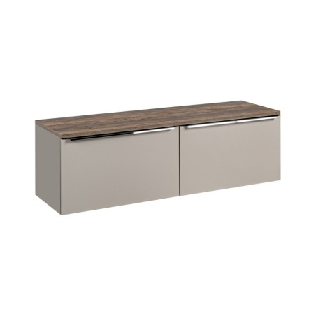 Meuble Double Salle de Bain avec Plateau L 160 cm x P 46 x H 48,5 cm - Taupe et poignées chromées - Rosario