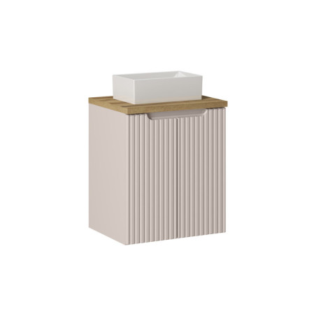 Ensemble Meuble Salle de Bain 2 portes + Vasque + Plateau effet chêne L 50 x P 40 x H 59,5 cm - Astral - Beige crème