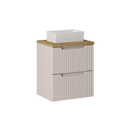 Ensemble Meuble Salle de Bain 2 tiroirs + Vasque + Plateau effet chêne L 50 x P 40 x H 59,5 cm - Astral - Beige crème