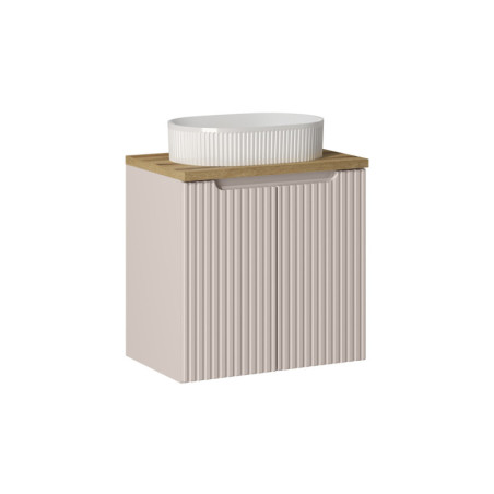 Ensemble Meuble Salle de Bain 2 portes + Vasque + Plateau effet chêne L 60 x P 40 x H 59,5 cm - Astral - Beige crème