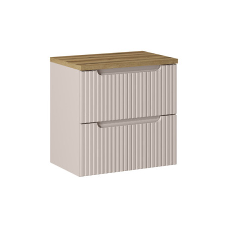 Ensemble Meuble Vasque 2 tiroirs et Plateau effet chêne L 60 x P 40 x H 59,5 cm - Astral - Beige crème