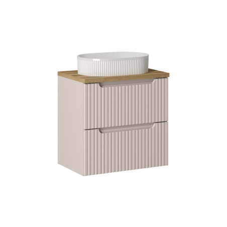 Ensemble Meuble Salle de Bain 2 tiroirs + Vasque + Plateau effet chêne L 60 x P 40 x H 59,5 cm - Astral - Beige crème