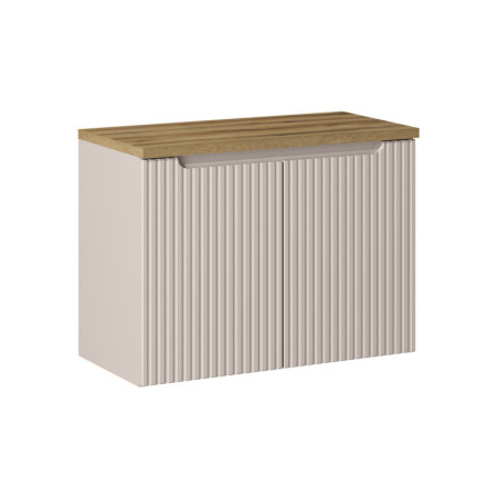 Ensemble Meuble Vasque 2 portes et Plateau effet chêne L 80 x P 40 x H 59,5 cm - Astral - Beige crème