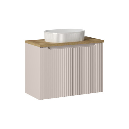 Ensemble Meuble Salle de Bain 2 portes + Vasque + Plateau effet chêne L 80 x P 40 x H 59,5 cm - Astral - Beige crème