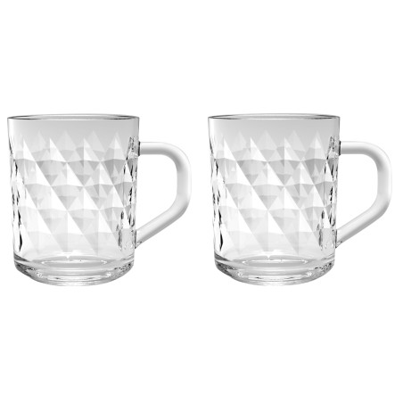 Lot de 2 tasses en verre effet diamants - Transparents |Contenance 24,6 cl | Entièrement en verre