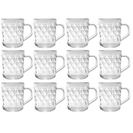 Lot de 12 tasses en verre effet diamants - Transparents |Contenance 24,6 cl | Entièrement en verre