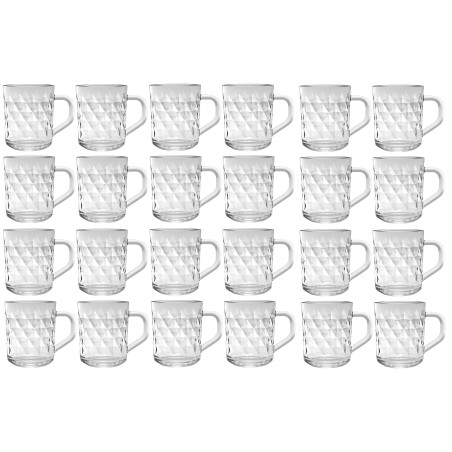 Lot de 24 tasses en verre effet diamants - Transparents |Contenance 24,6 cl | Entièrement en verre