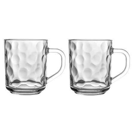 Lot de 2 tasses en verre martelé - Transparents |Contenance 24,6 cl | Entièrement en verre