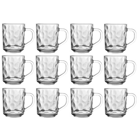 Lot de 12 tasses en verre martelé - Transparents |Contenance 24,6 cl | Entièrement en verre
