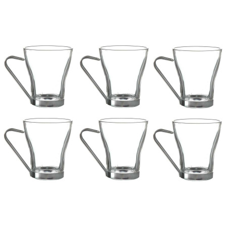 Lot de 6 tasses en Verre et Métal 20 cl | Mugs Transparents Design - 6 x 20 cl