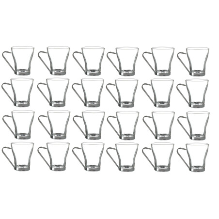 Lot de 24 tasses en Verre et Métal 20 cl | Mugs Transparents Design - 24 x 20 cl