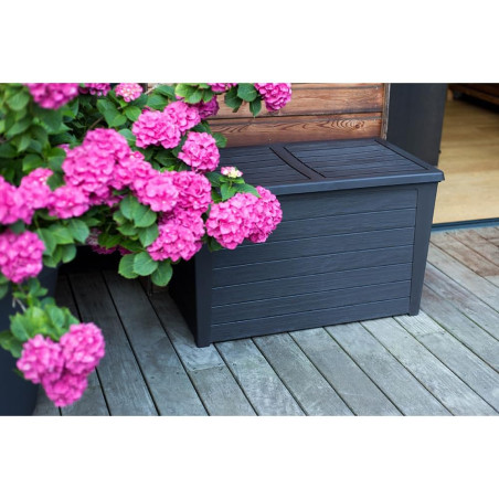 Coffre de rangement Baya 250 L décor bois - Couvercle clipsable etanche - anti-uv - Gris