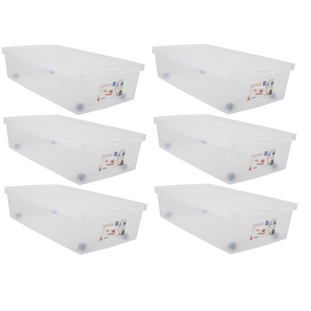Lot de 6 Boîtes Dessous de lit 33L à roulettes - Couvercle clipsé