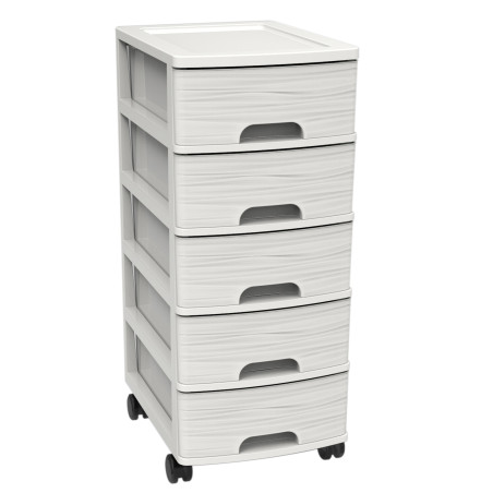 Meuble de rangement A4 à roulettes - 5 tiroirs - Blanc cérusé design Pierre