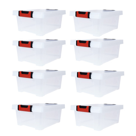Lot de 8 Boîtes de rangement 10 L Clipstock à couvercle - Apte contact alimentaire - Transparent