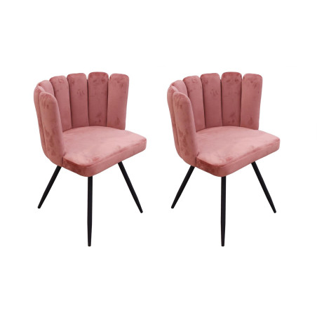 Lot de 2 Chaises Ariel revêtement en Velours - Rose - Fauteuil Design