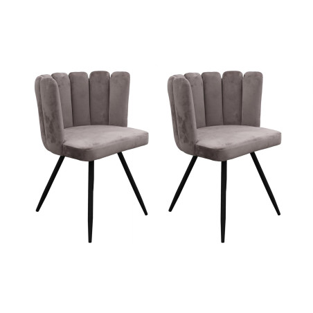 Lot de 2 Chaises Ariel revêtement en Velours - Gris - Fauteuil Design
