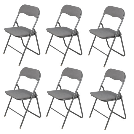 Chaise Pliante en Tissu et Métal Gris - Lot de 6 Chaises Pliables | Solides