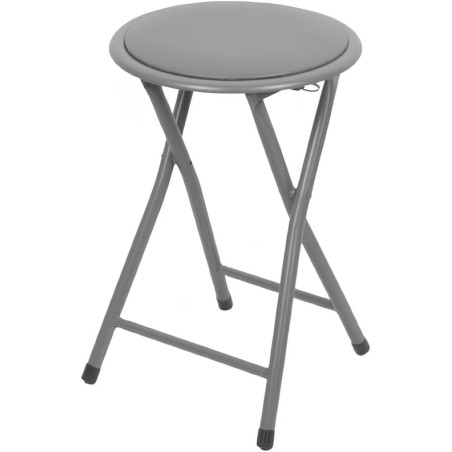 Tabouret d'appoint Pliable en Métal et PVC Gris - D 30 x H 45 cm