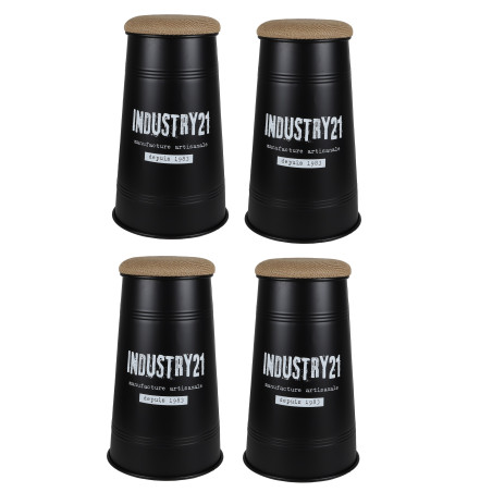 Lot de 4 Tabourets de bar coniques style Industriel - Noir - D 40 x H 66,5 cm
