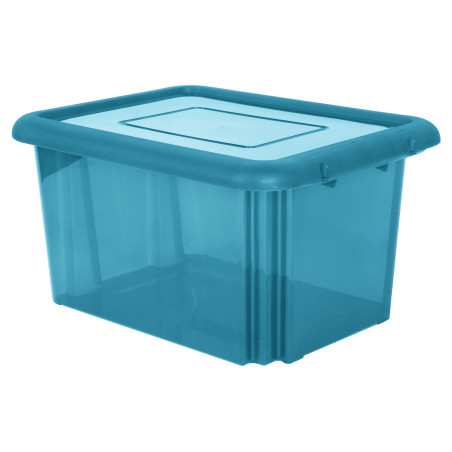 Boite de rangement 55L solide à couvercle - Origine France - Bleu canard Transparent