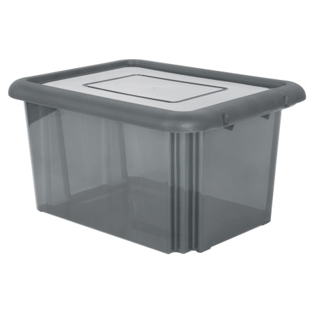 Boite de rangement 55L solide à couvercle - Origine France - Gris Transparent