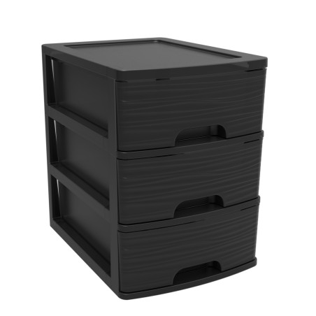 Module de rangement 3 Tiroirs 26,7 x 36 cm Noir - Format A4 - Design 3D en relief