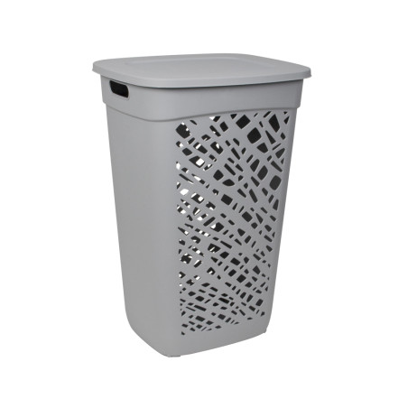 Panier à linge 60L Fabriqué en France + Couvercle charnière - Gris