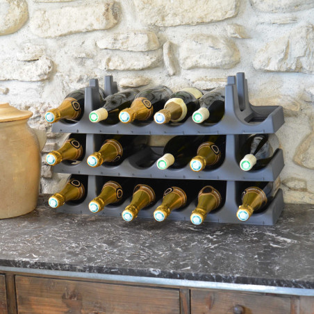 Modules 3 x 6 Bouteilles - Range Bouteilles Empilable avec 18 étiquettes - Gris Anthracite