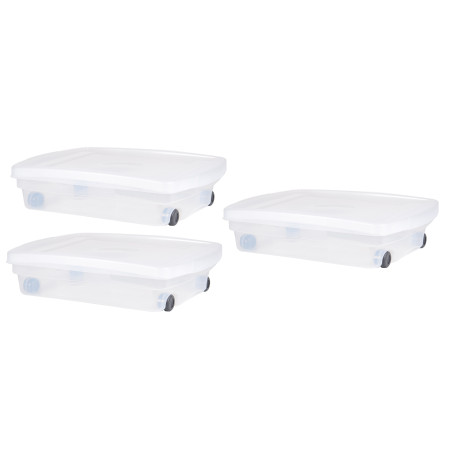 Lot de 3 Coffres de Rangement Dessous de lit 40L avec roulettes - Transparent - 68 x 48 x 17,5 cm