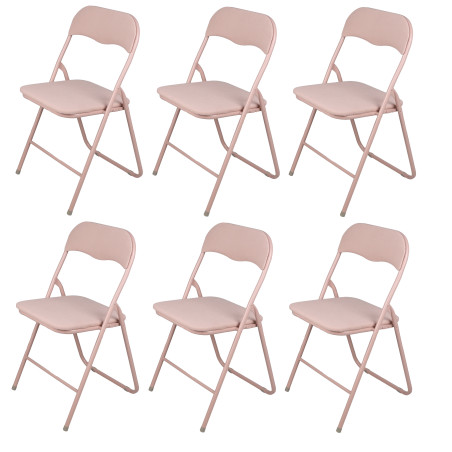 Chaise Pliante en Tissu et Métal Rose - Lot de 6 Chaises Pliables | Solides