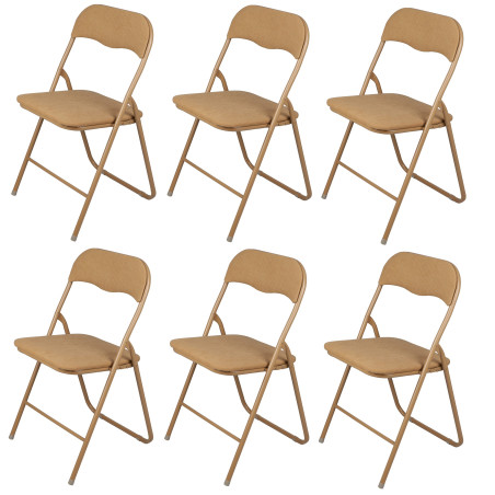 Chaise Pliante en Tissu et Métal Camel Marron clair - Lot de 6 Chaises Pliables | Solides
