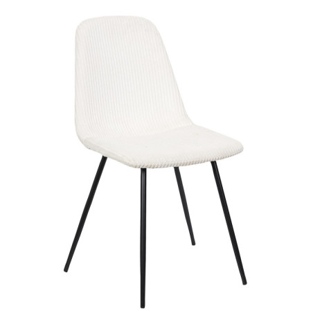 Chaise en Velours Côtelé Blanc et Piètement en Métal Noir - Chaise de Salon, Salle à Manger