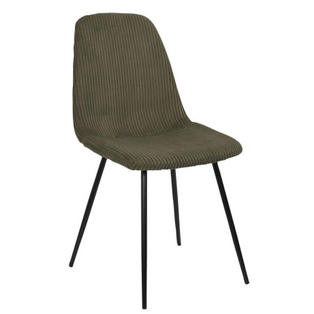 Chaise en Velours Côtelé Vert et Piètement en Métal Noir - Chaise de Salon, Salle à Manger