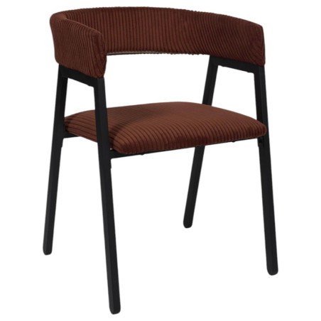Fauteuil Design Minimaliste en Velours Cotelé Terracotta et Piètement en Métal Noir