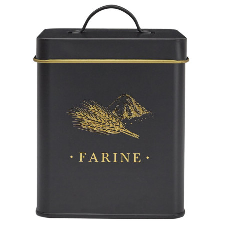 Boîte en Métal - Farine - Noir et Doré - Boîte de Conservation de Cuisine