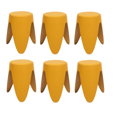 Lot de 6 Tabourets Légers Empilables en Plastique - Jaune - D 30 x H 46 cm - Gain de place
