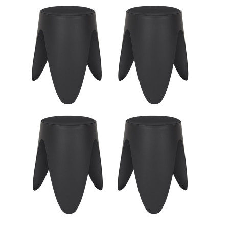 Lot de 4 Tabourets Légers Empilables en Plastique - Noir - D 30 x H 46 cm - Gain de place