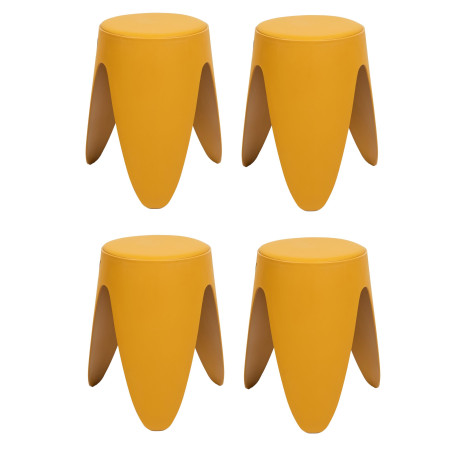 Lot de 4 Tabourets Légers Empilables en Plastique - Jaune - D 30 x H 46 cm - Gain de place