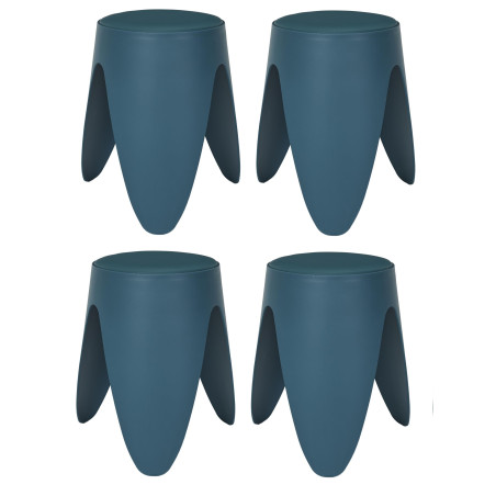 Lot de 4 Tabourets Légers Empilables en Plastique - Bleu canard - D 30 x H 46 cm - Gain de place