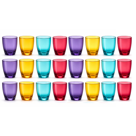 Lot de 24 Verres à Jus Incassables en Plastique Alimentaire Durable - 29cL - Lave-Vaisselle - Bleu violet rouge jaune