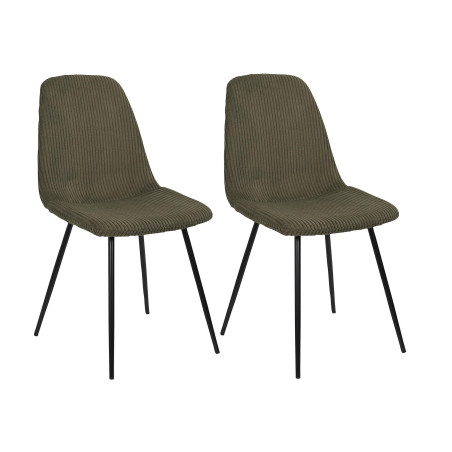 Lot de 2 Chaises en Velours Côtelé Vert et Piètement en Métal Noir - Chaise de Salon, Salle à Manger