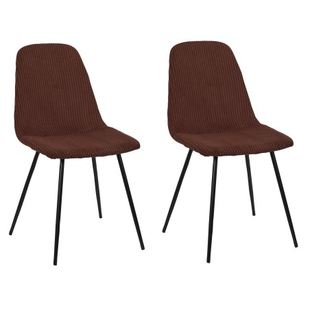 Lot de 2 Chaises en Velours Côtelé Terracotta et Piètement en Métal Noir - Chaise de Salon, Salle à Manger
