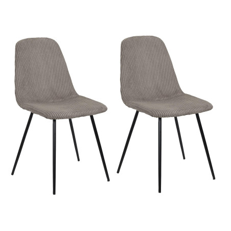 Lot de 2 Chaises en Velours Côtelé Taupe et Piètement en Métal Noir - Chaise de Salon, Salle à Manger
