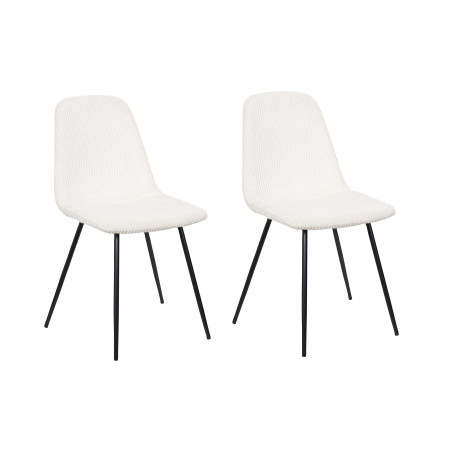 Lot de 2 Chaises en Velours Côtelé Blanc et Piètement en Métal Noir - Chaise de Salon, Salle à Manger